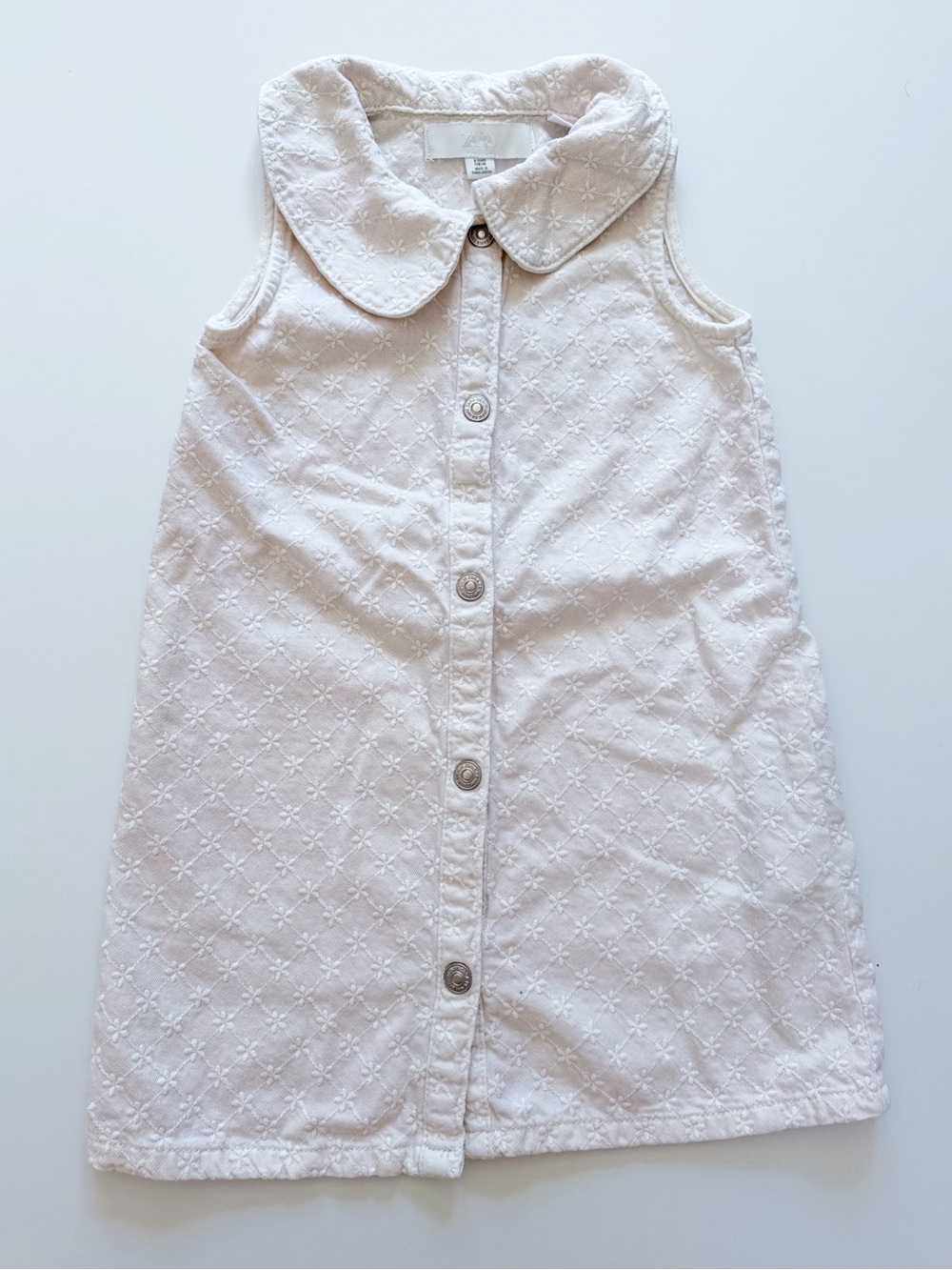 Zara Cream Sleeveless Embroidered Button-Front Dress